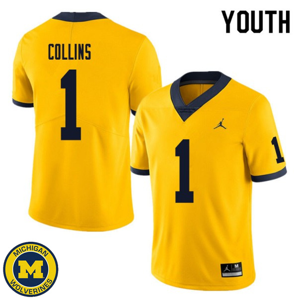 Youth Michigan Wolverines #1 Nico Collins Yellow Embroidery Jersey